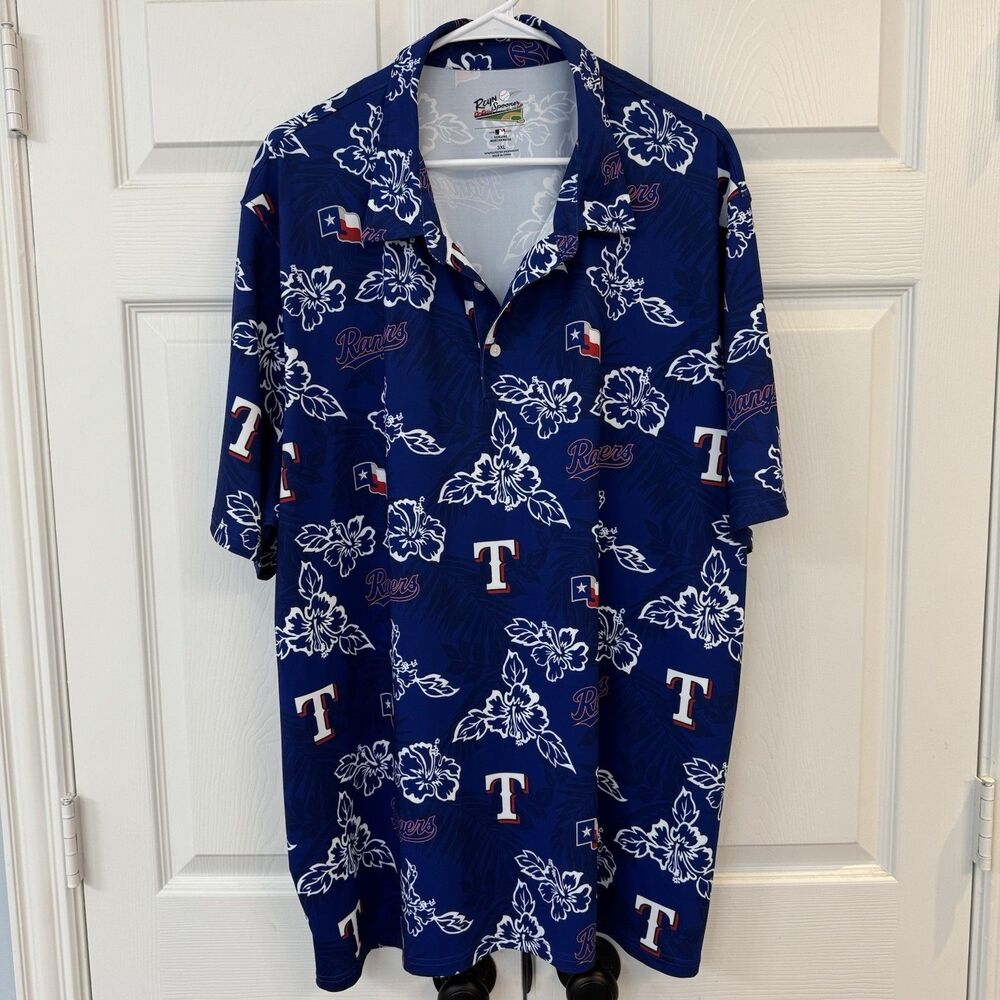 Reyn Spooner Texas Rangers Polo Shirt Mens 3XL Blue MLB Hawaiian Aloha - Picture 2 of 6